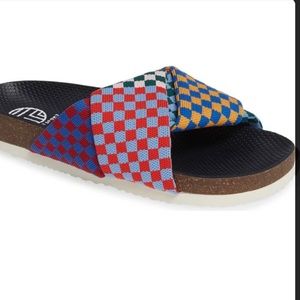 Tory Sport Check Tech Knit Slide Sandals